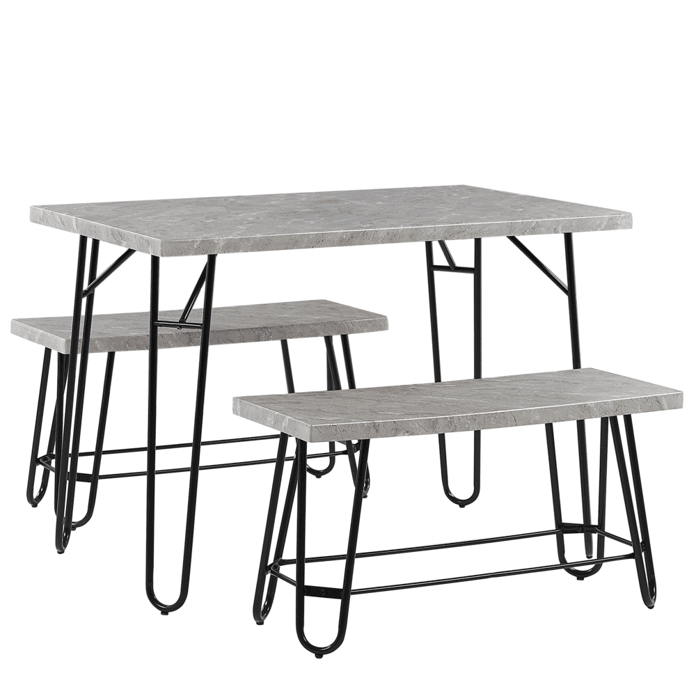 Beliani Jedálenský set jedálenský stôl a 2 lavice sivá s čiernym KEMPTON